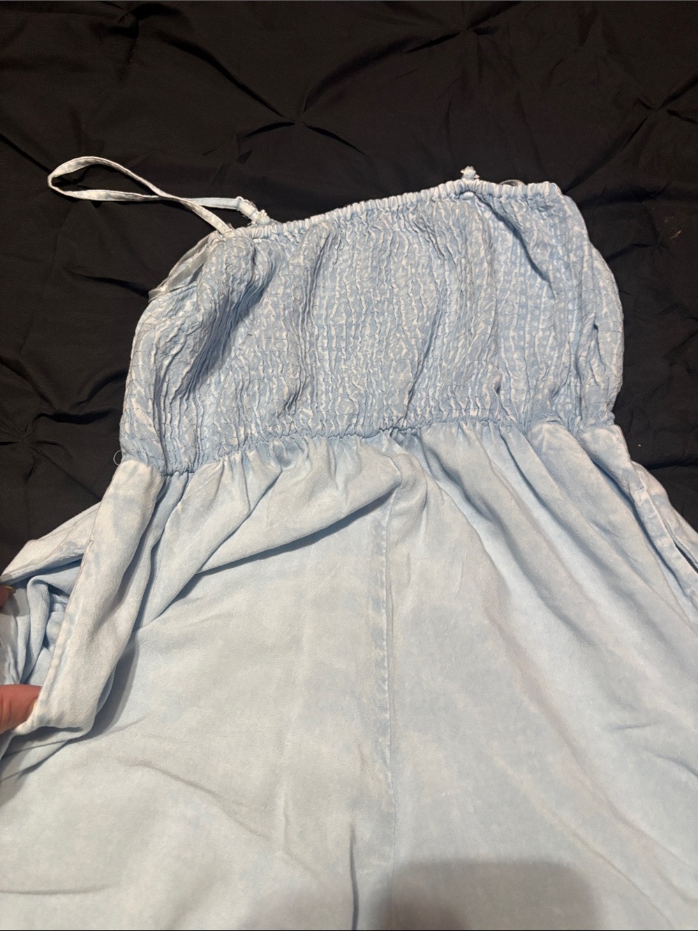 Light Blue Smocked Strappy Jumpsuit - Picture 4 of 4
